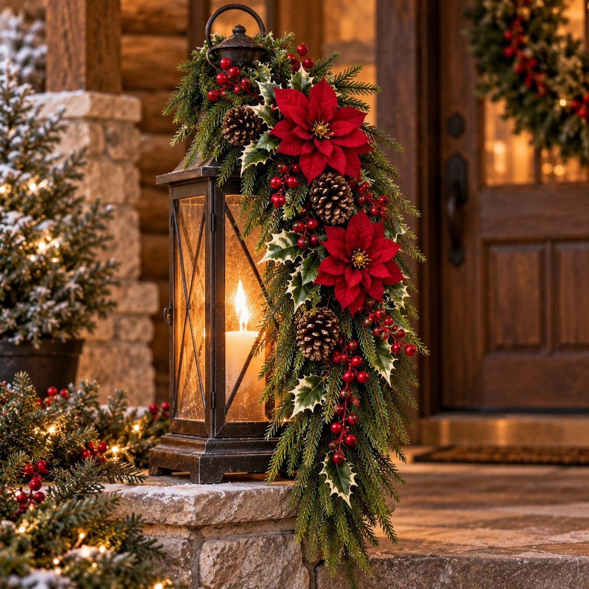 Artificial Norfolk Pine Teardrop Swag 30 Inch Door Greenery Christmas Decor