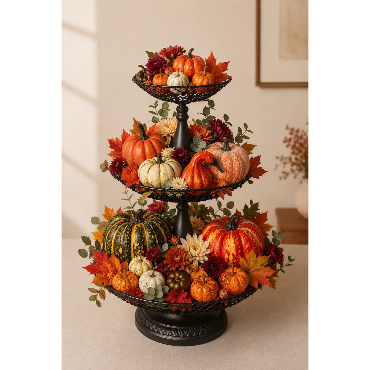 14 Artificial Mini Pumpkins and Gourds with 30 Maple Leaves, Fall Harvest Decor, Thanksgiving Centerpiece and Wreath Supplies