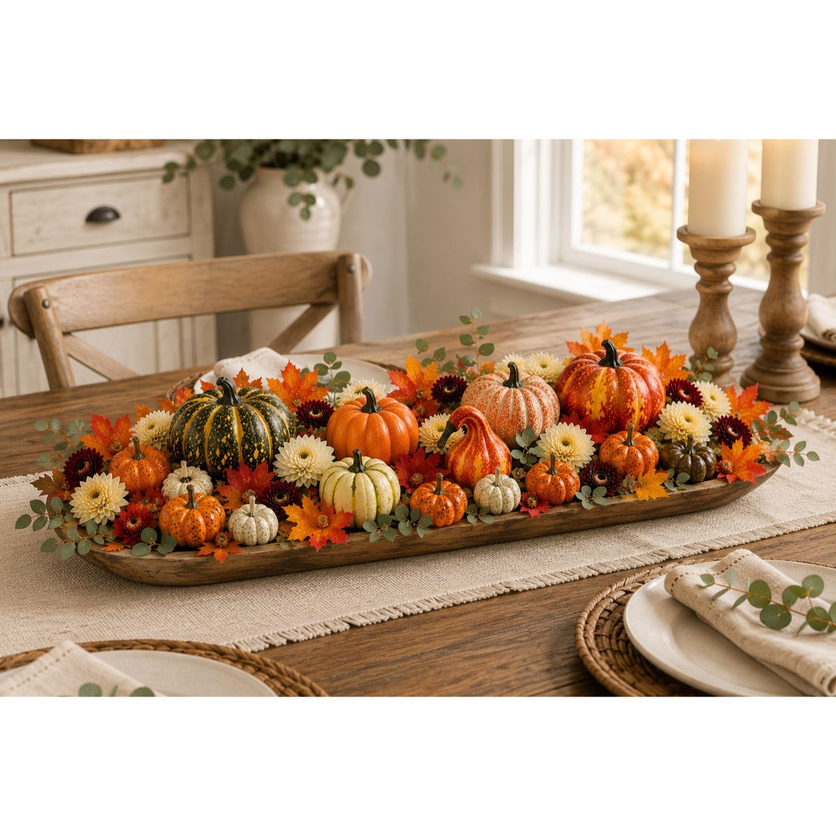 14 Artificial Mini Pumpkins and Gourds with 30 Maple Leaves, Fall Harvest Decor, Thanksgiving Centerpiece and Wreath Supplies