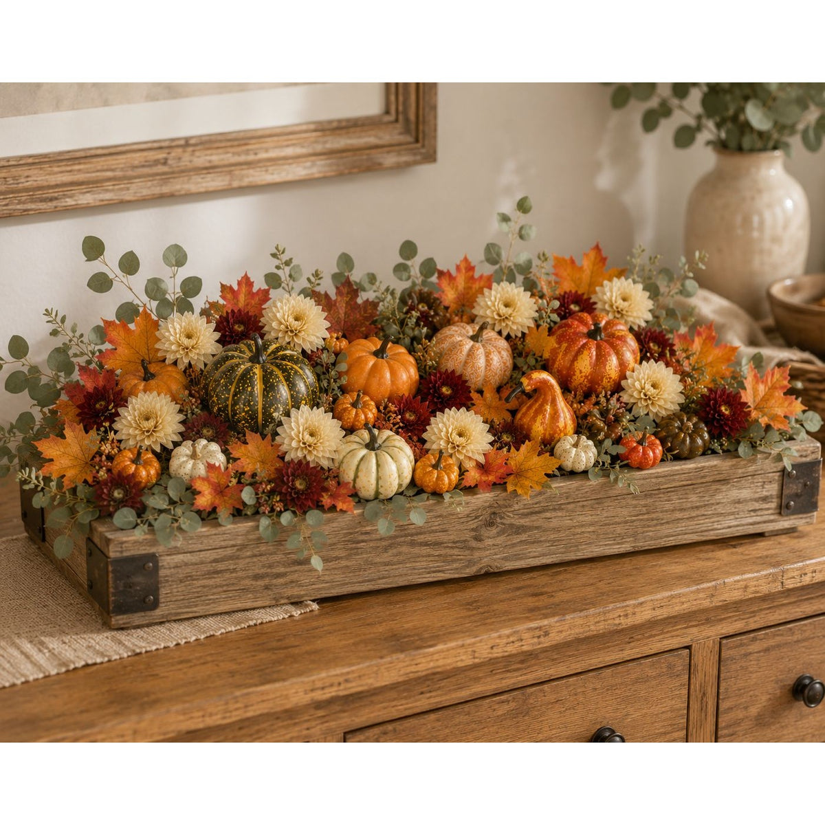 14 Artificial Mini Pumpkins and Gourds with 30 Maple Leaves, Fall Harvest Decor, Thanksgiving Centerpiece and Wreath Supplies