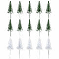 15 Artificial Christmas Pine Picks Green White Flocked Mini Trees 12 Inch Wired Village Decor