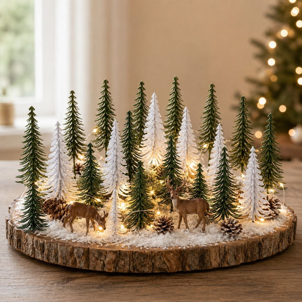 15 Artificial Christmas Pine Picks Green White Flocked Mini Trees 12 Inch Wired Village Decor