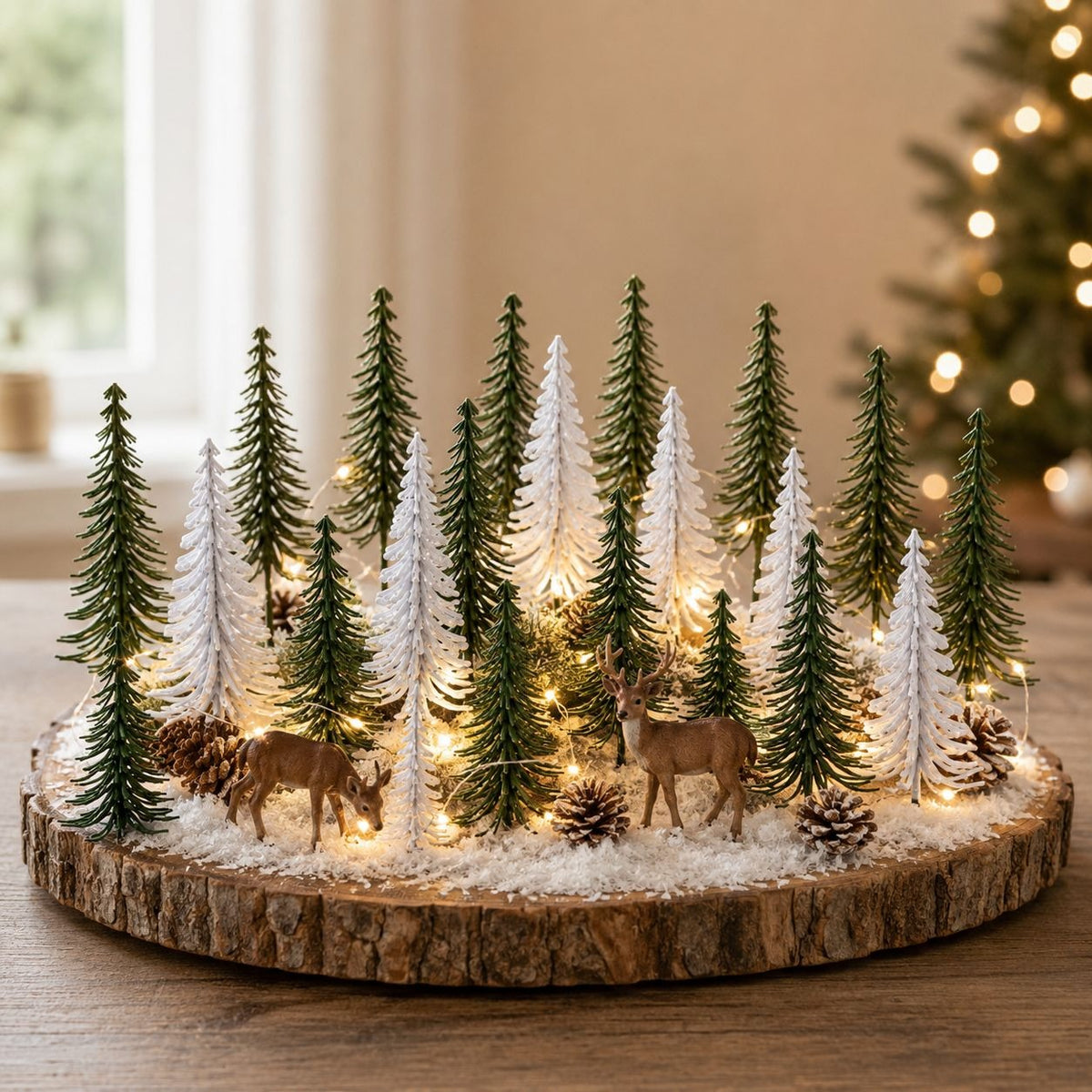 15 Artificial Christmas Pine Picks Green White Flocked Mini Trees 12 Inch Wired Village Decor