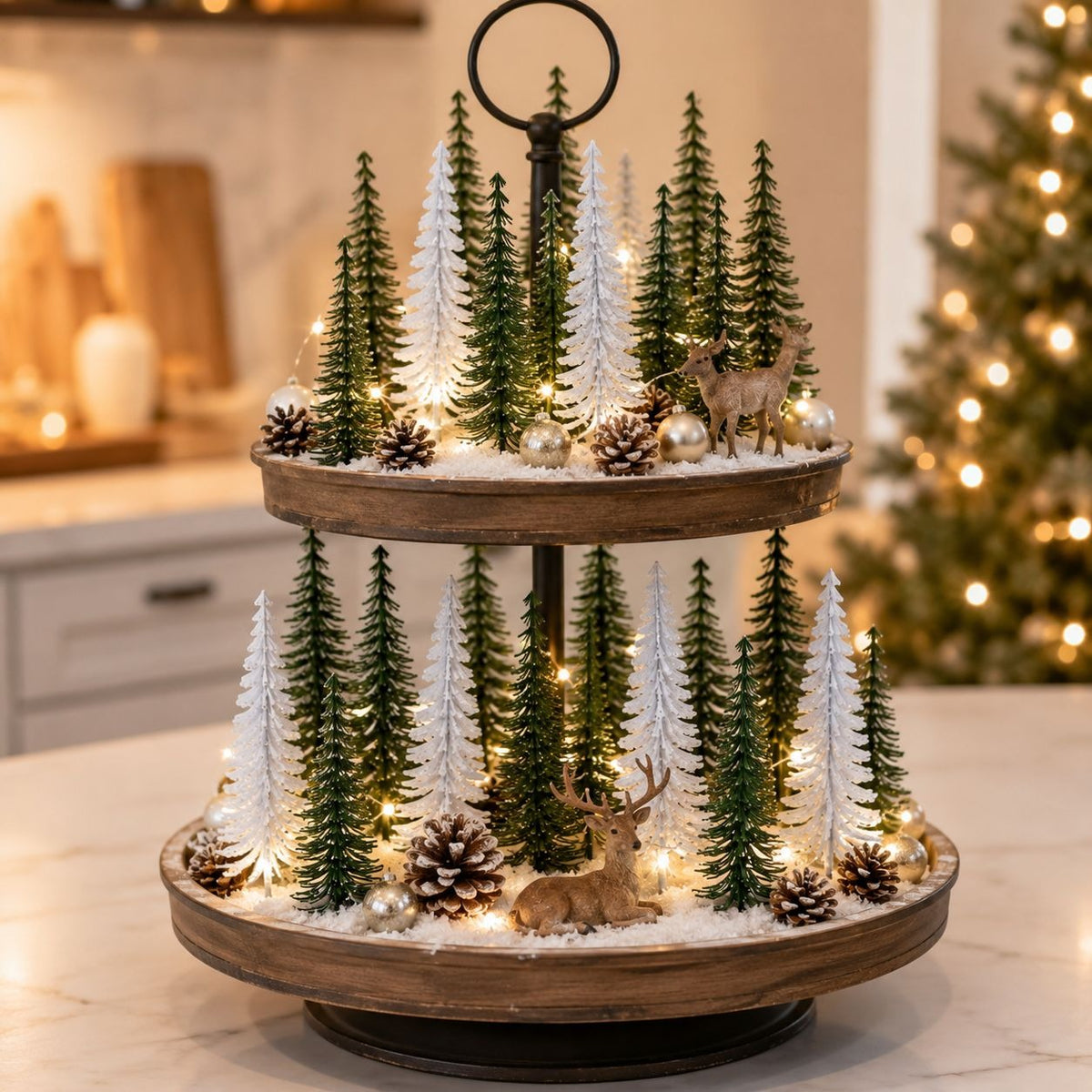 15 Artificial Christmas Pine Picks Green White Flocked Mini Trees 12 Inch Wired Village Decor