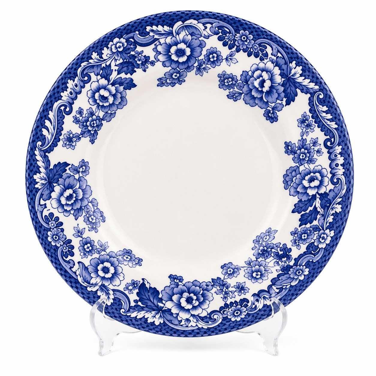 Spode Delamere Blue salad plate 7.75 inches blue floral transferware border pattern white background
