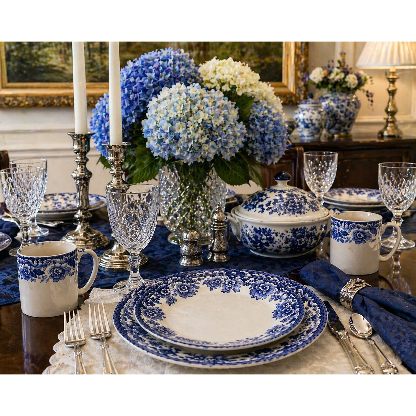 Spode Delamere Blue 16 Piece Dinnerware Set Made in England Discontinued Blue White China Collection
