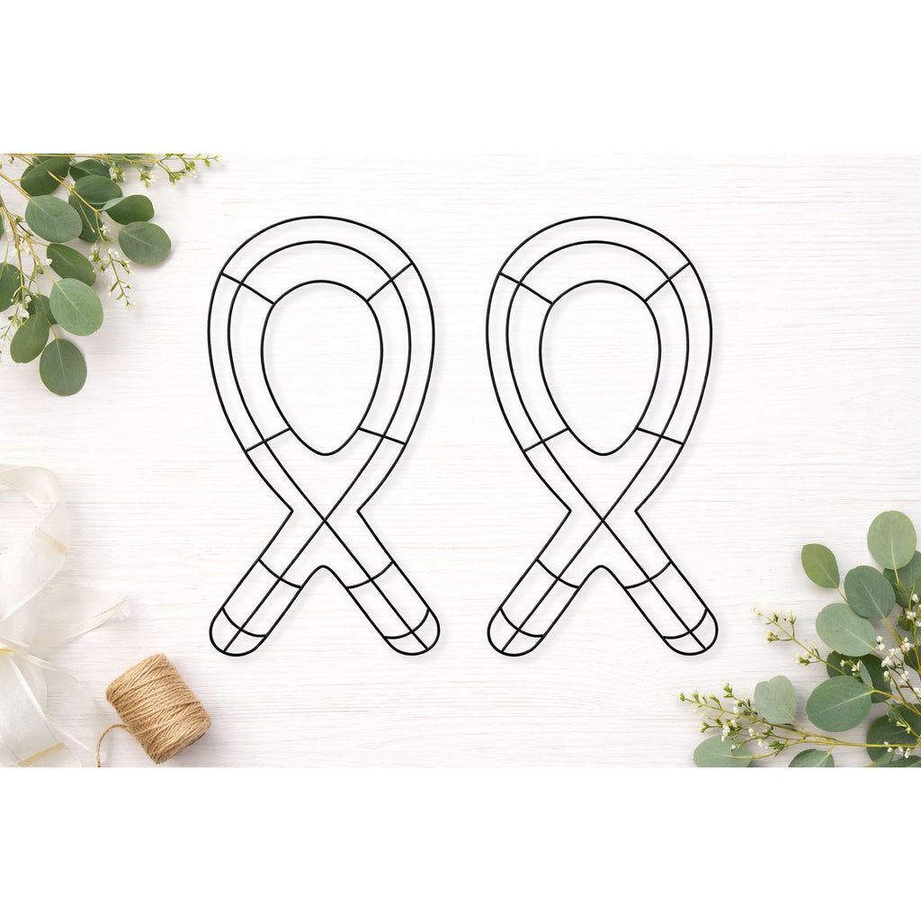 Set of 2 Pink Ribbon Wreath Forms 18.75 Inch Metal Frame, Awareness Ribbon Wreath Base, Wire Frame for DIY Crafts