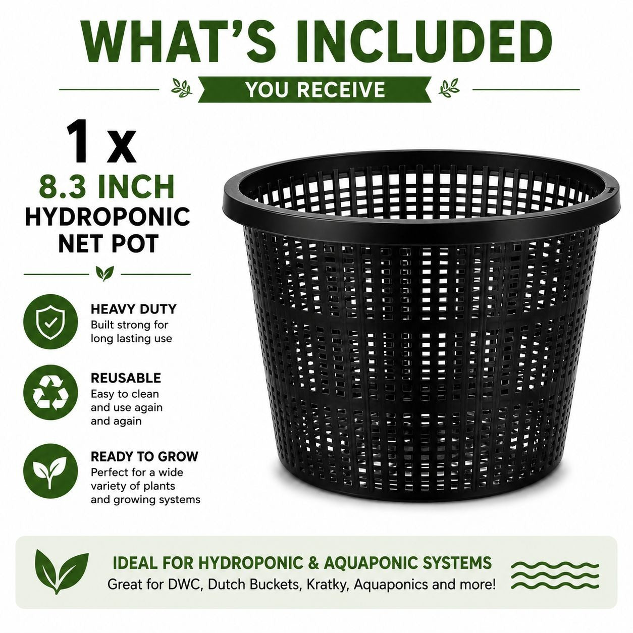 8 Inch Hydroponic Net Pot, Large DWC Net Cup, Aquaponics Net Basket, Heavy Duty Mesh Planter, Hydro Grow Basket