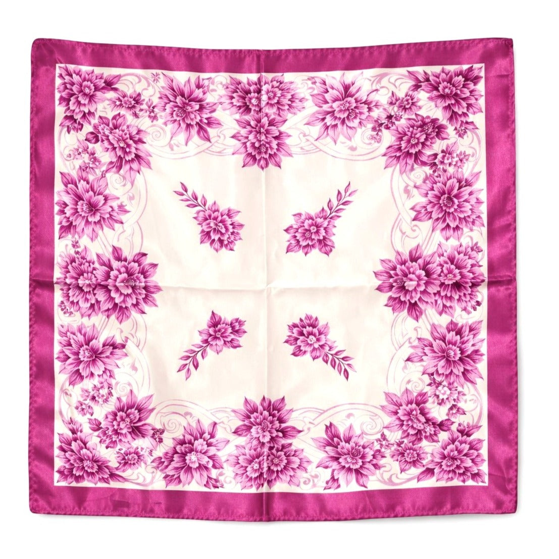 Magenta Floral Satin Scarf 20x20 Women's Hair Tie Neck Wrist Wrap