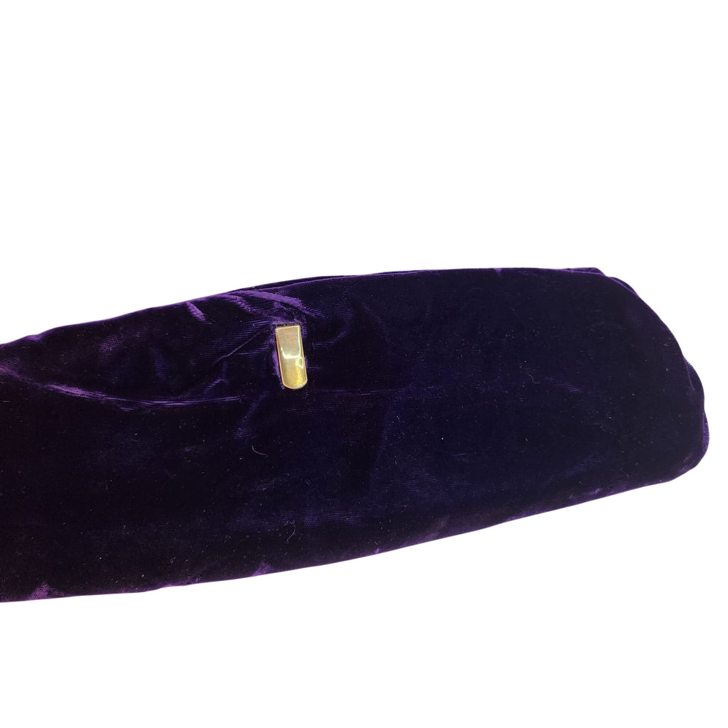 Vintage Bobbie Jerome Purple Velvet Clutch Gold Trim Mid Century Evening