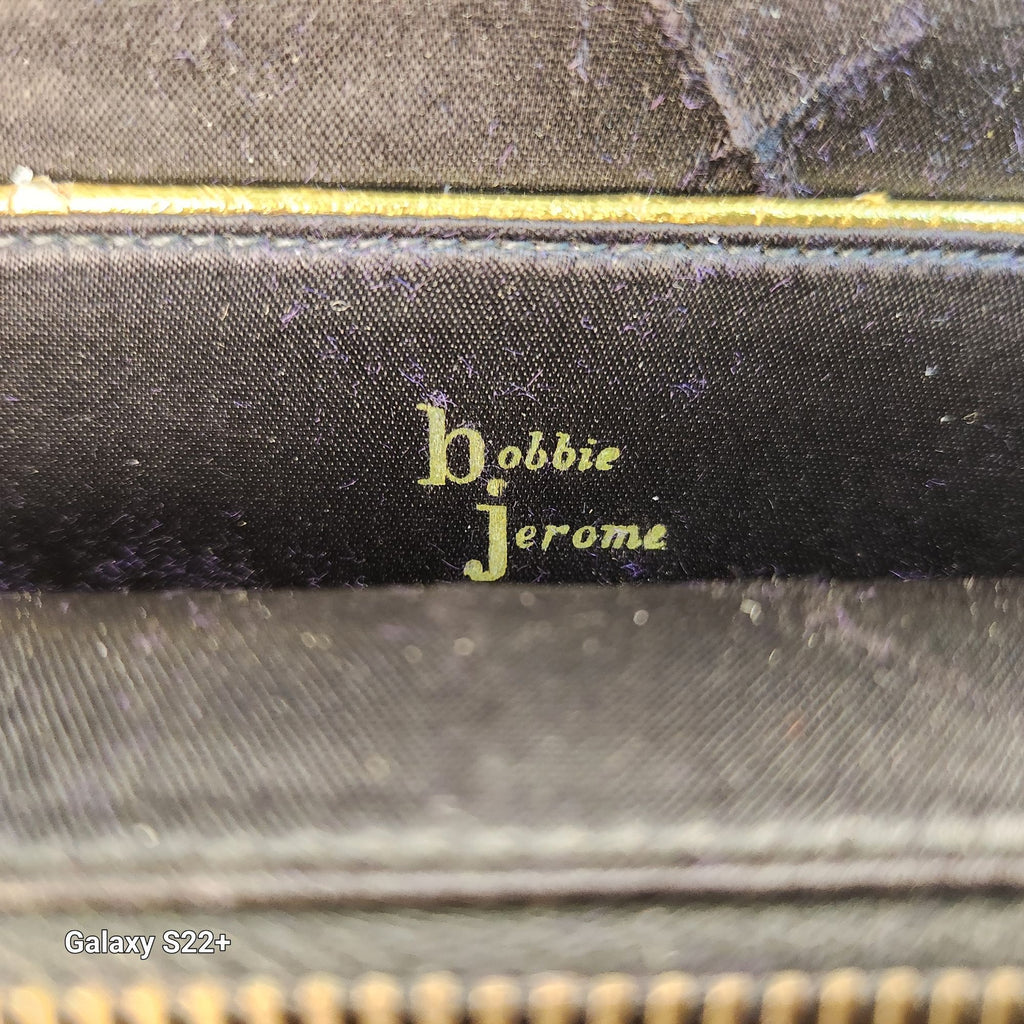 Vintage Bobbie Jerome Purple Velvet Clutch Gold Trim Mid Century Evening