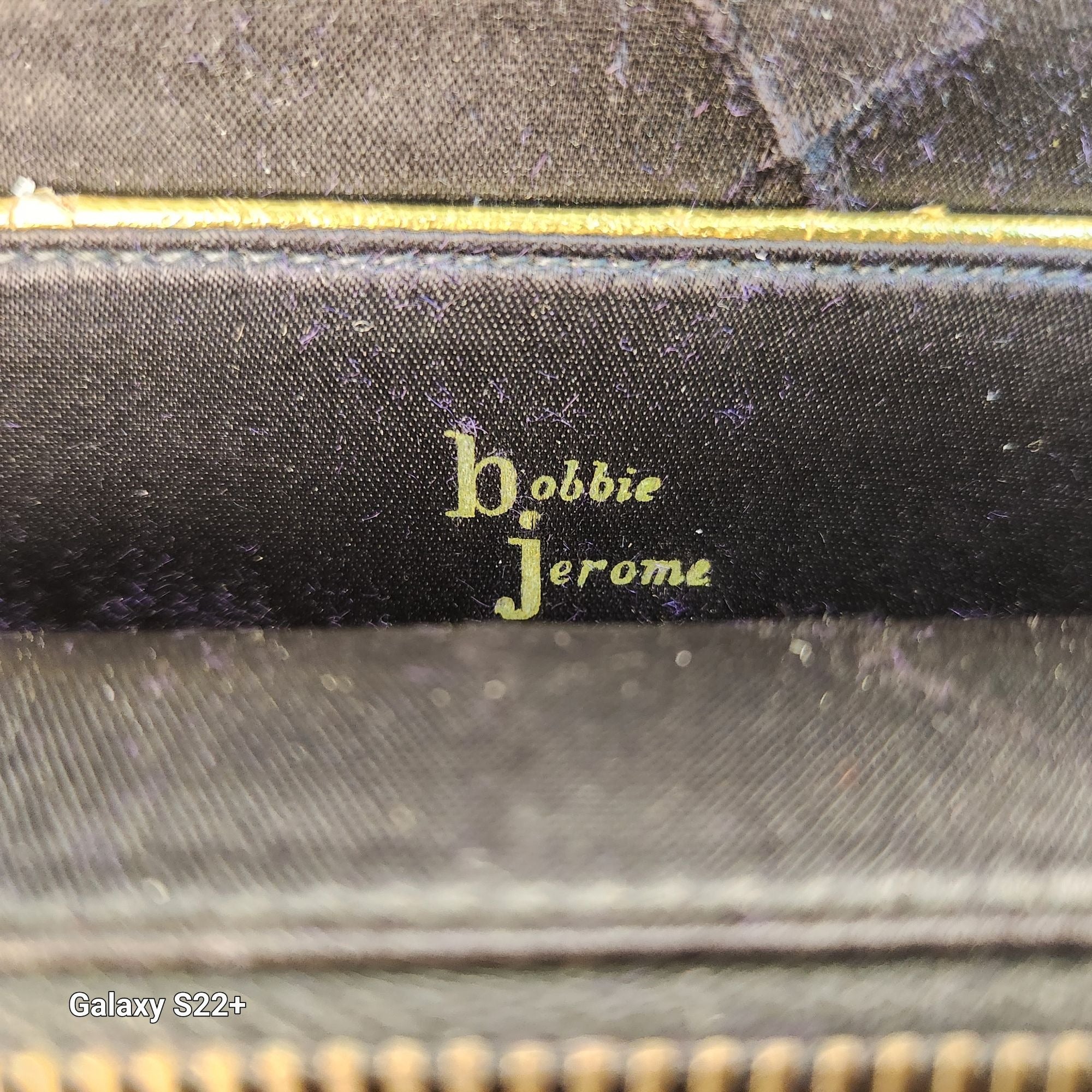 Vintage Bobbie Jerome Purple Velvet Clutch Gold Trim Mid Century Evening