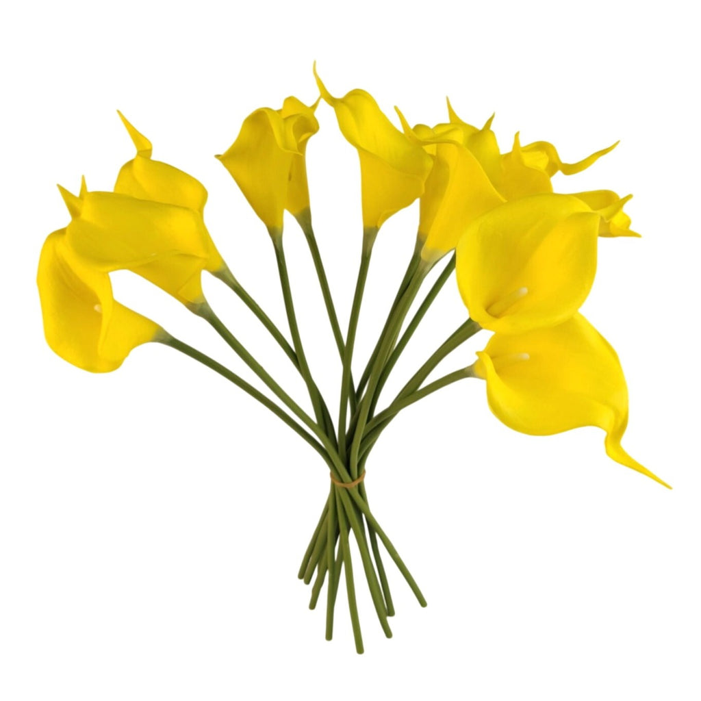 Sunny Yellow Faux Calla Lily Stems 15 Inch Wedding Artificial Flowers Spring Event Decor