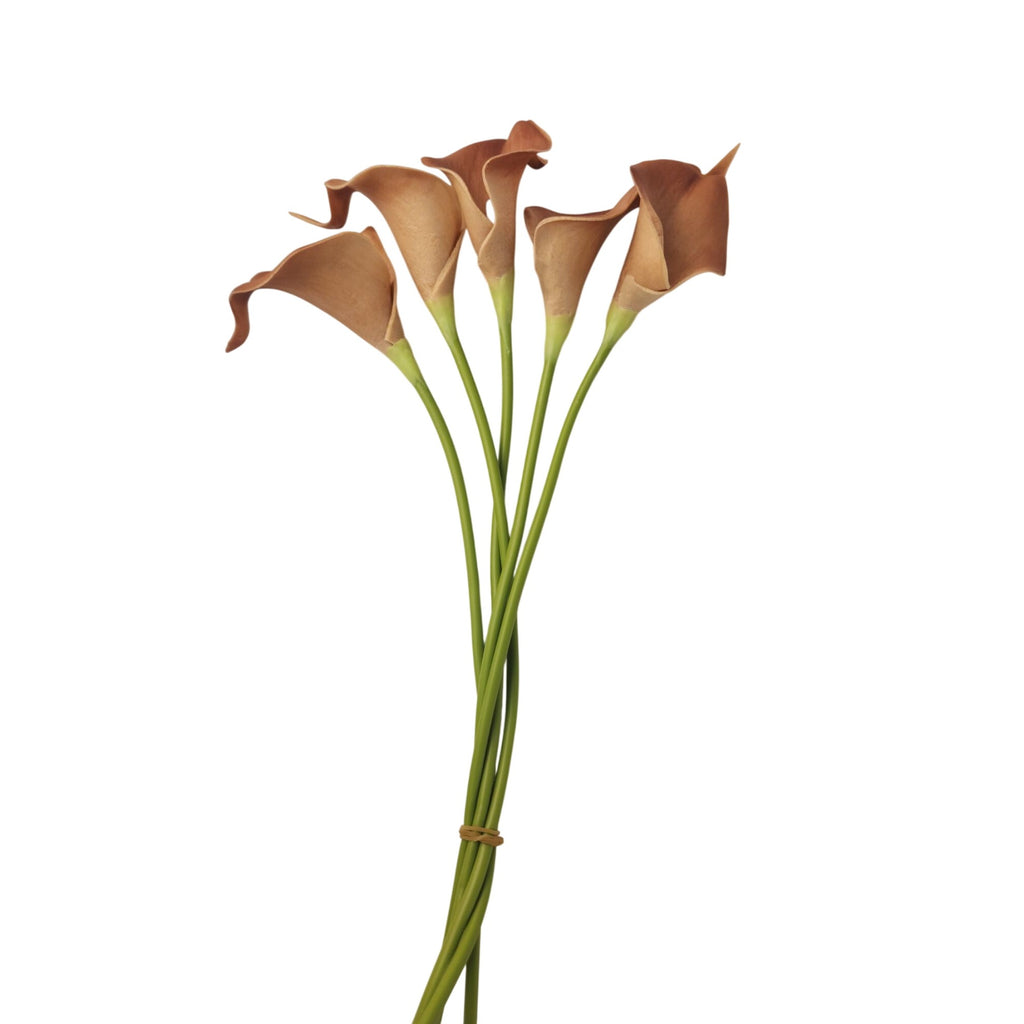 Terracotta Calla Lily Stems Faux Floral Bouquet Burnt Orange Flowers 5 Stem Bunch Autumn Decor Modern Vase Arrangement