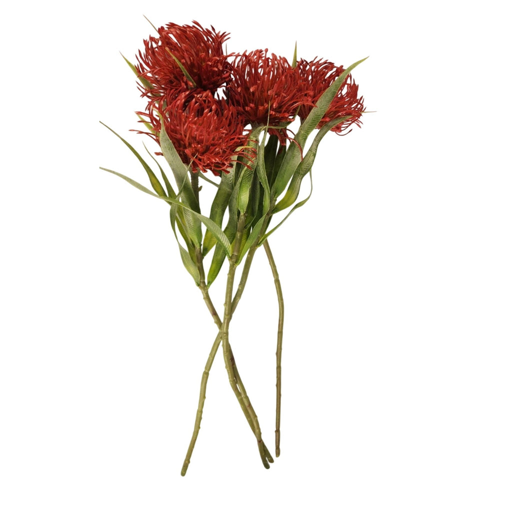 Artificial Red Pincushion Protea Stem | Faux Leucospermum Flower | Tropical Floral Decor