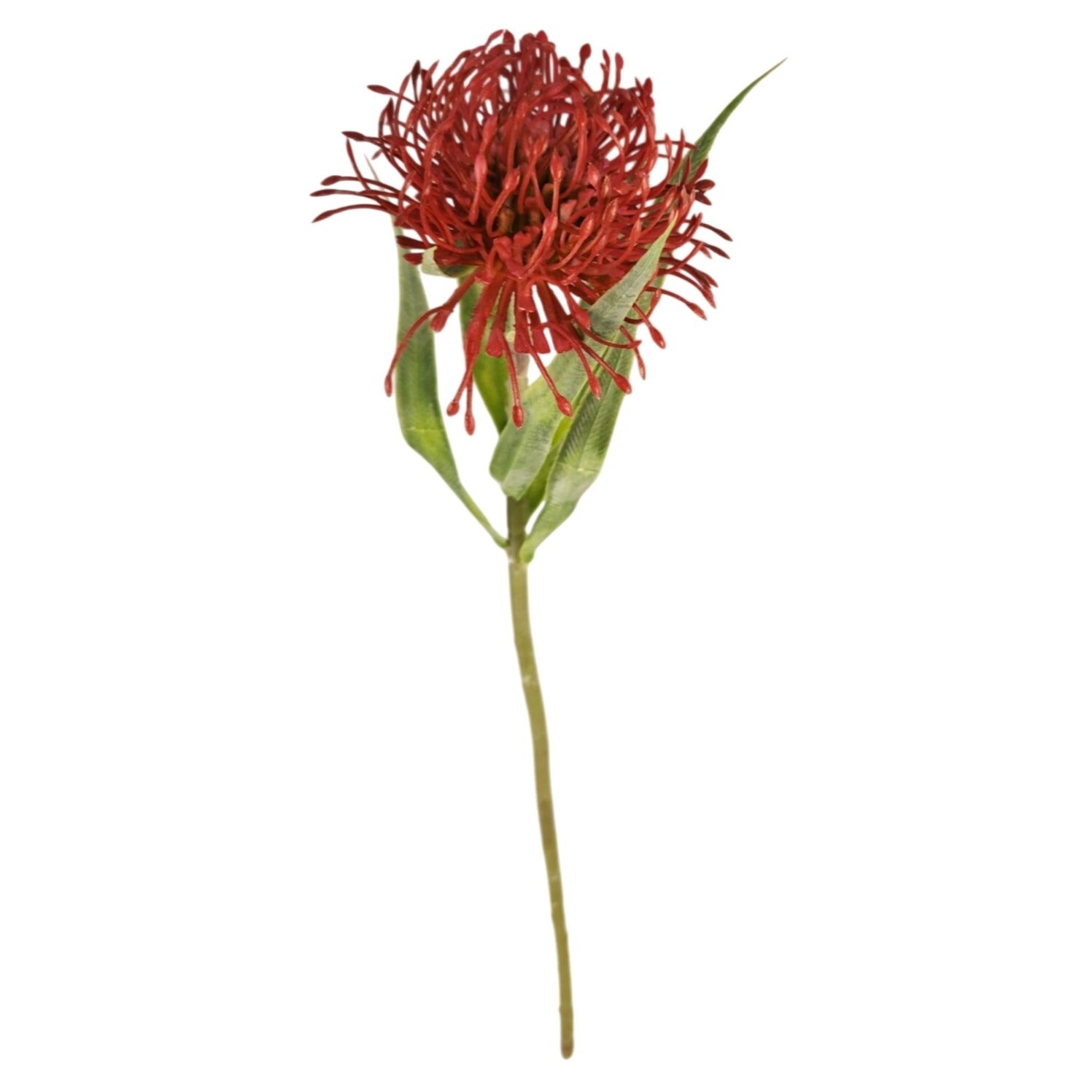 Artificial Red Pincushion Protea Stem | Faux Leucospermum Flower | Tropical Floral Decor