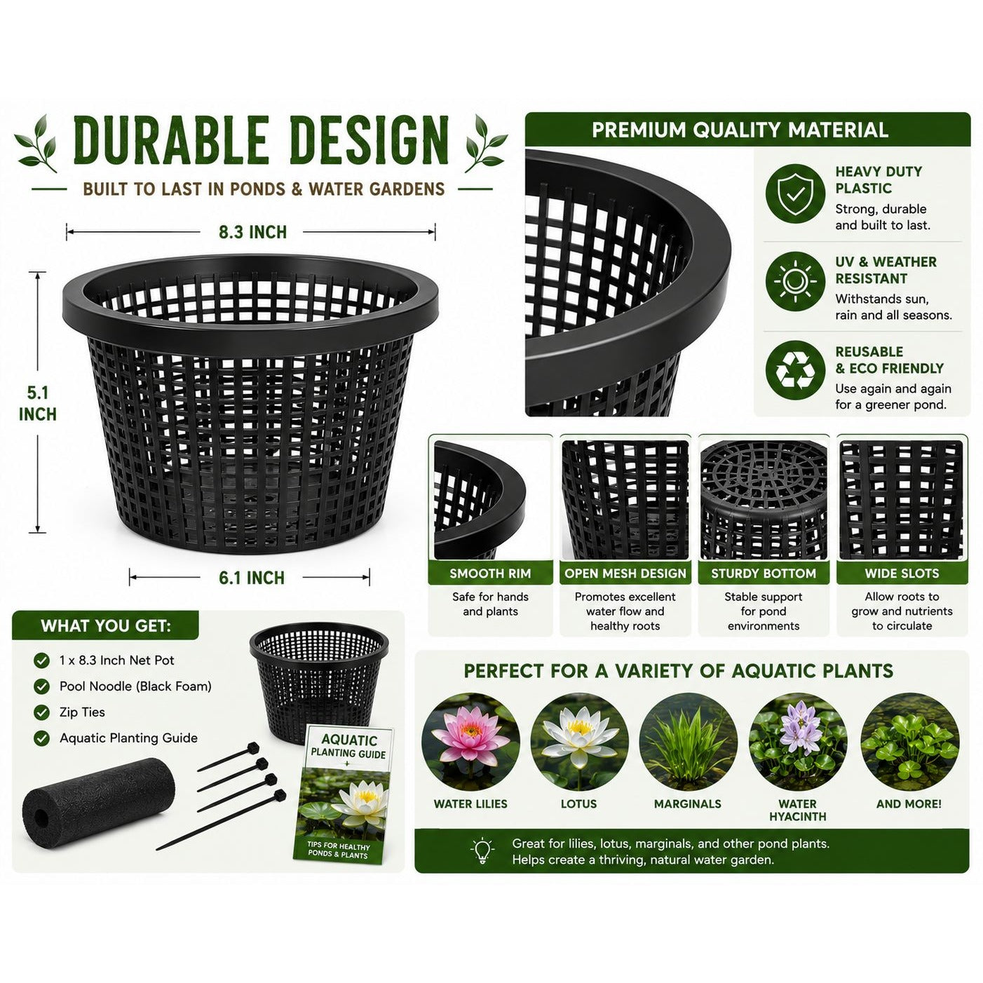 8 Inch Pond Plant Basket Aquatic Plant Basket Water Lily Pot Koi Pond Planter Floating Pond Basket Mesh Pond Planter Water Garden