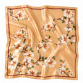 Cream Magnolia Satin Scarf 35x35 Floral Square Hair Head Neck Scarf for Women