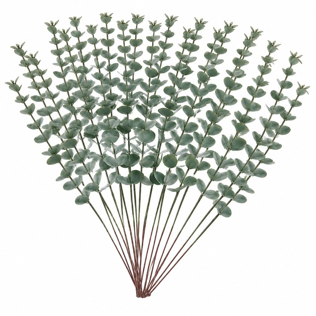 20 Baby Eucalyptus Stems, 14 Inch Real Touch Wired Artificial Gray Greenery