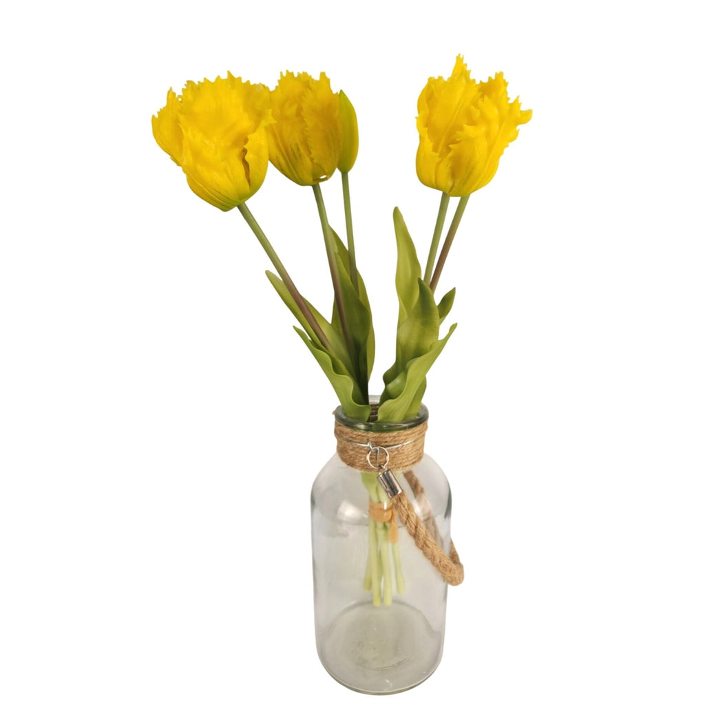 Yellow Artificial Tulips 15 Inch Set of 5 Faux Spring Flowers Easter Wedding Home Decor