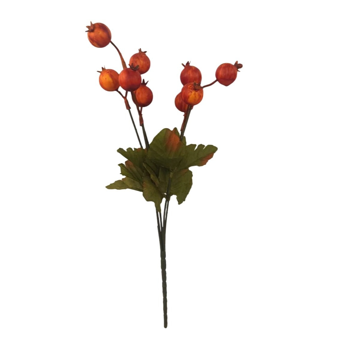 Artificial Orange Rosehip Berry Stem 13 Inch with Green Leaves for Fall Decor Arrangements
