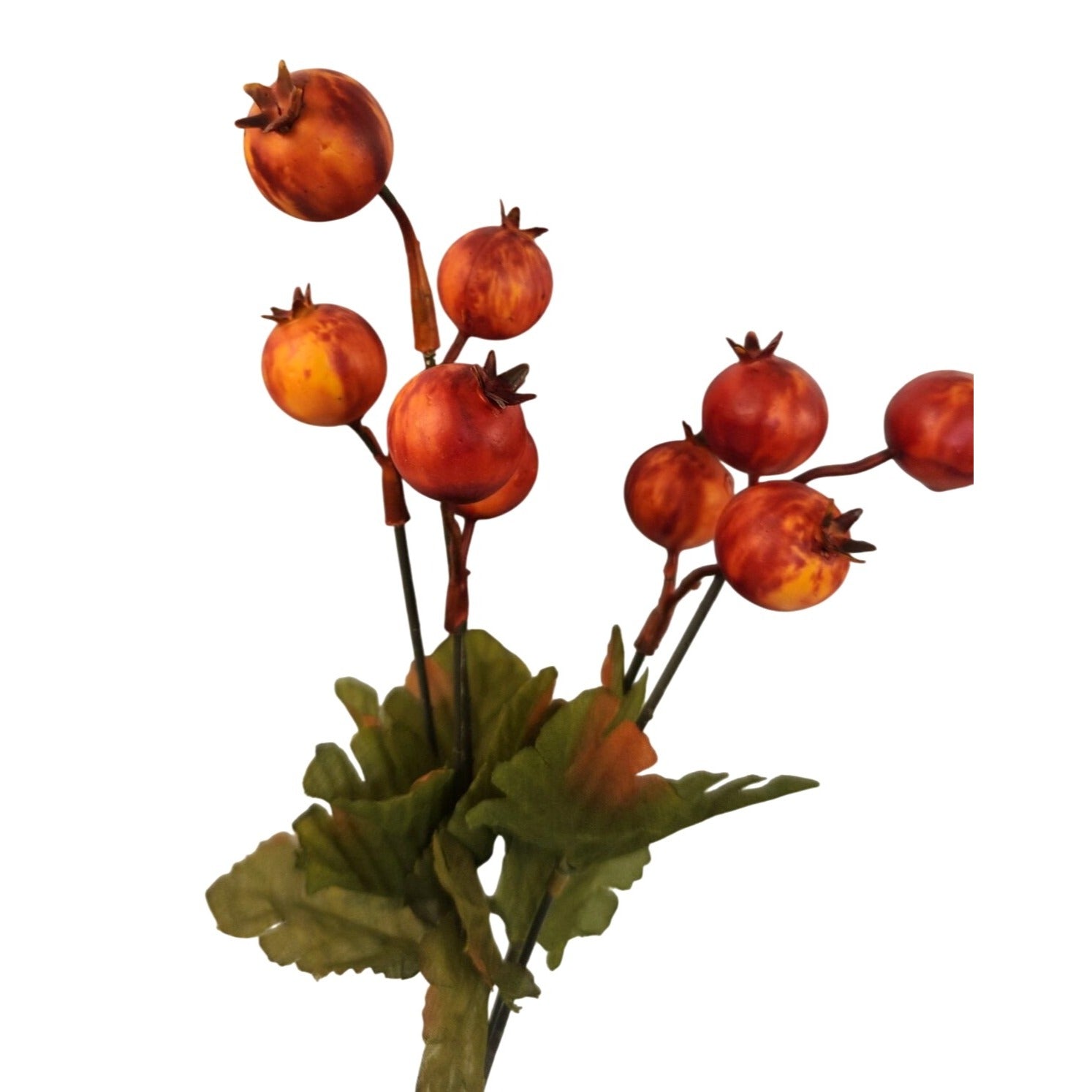 Artificial Orange Rosehip Berry Stem 13 Inch with Green Leaves for Fall Decor Arrangements