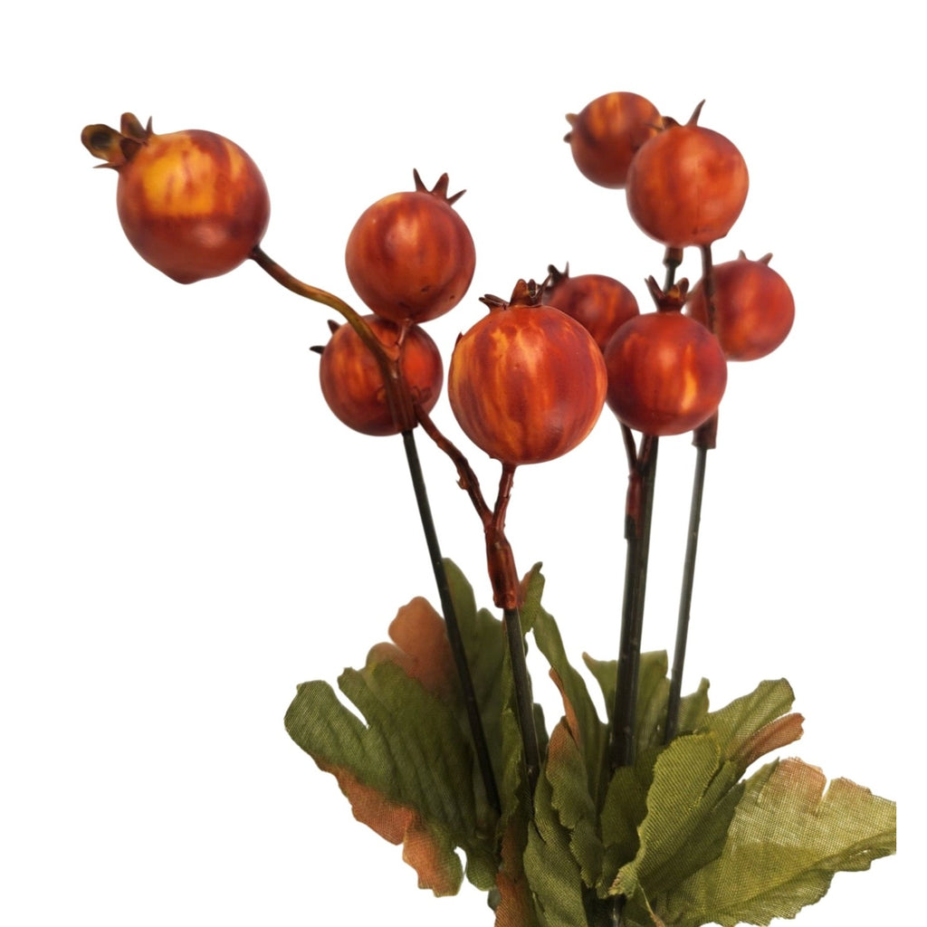 Artificial Orange Rosehip Berry Stem 13 Inch with Green Leaves for Fall Decor Arrangements