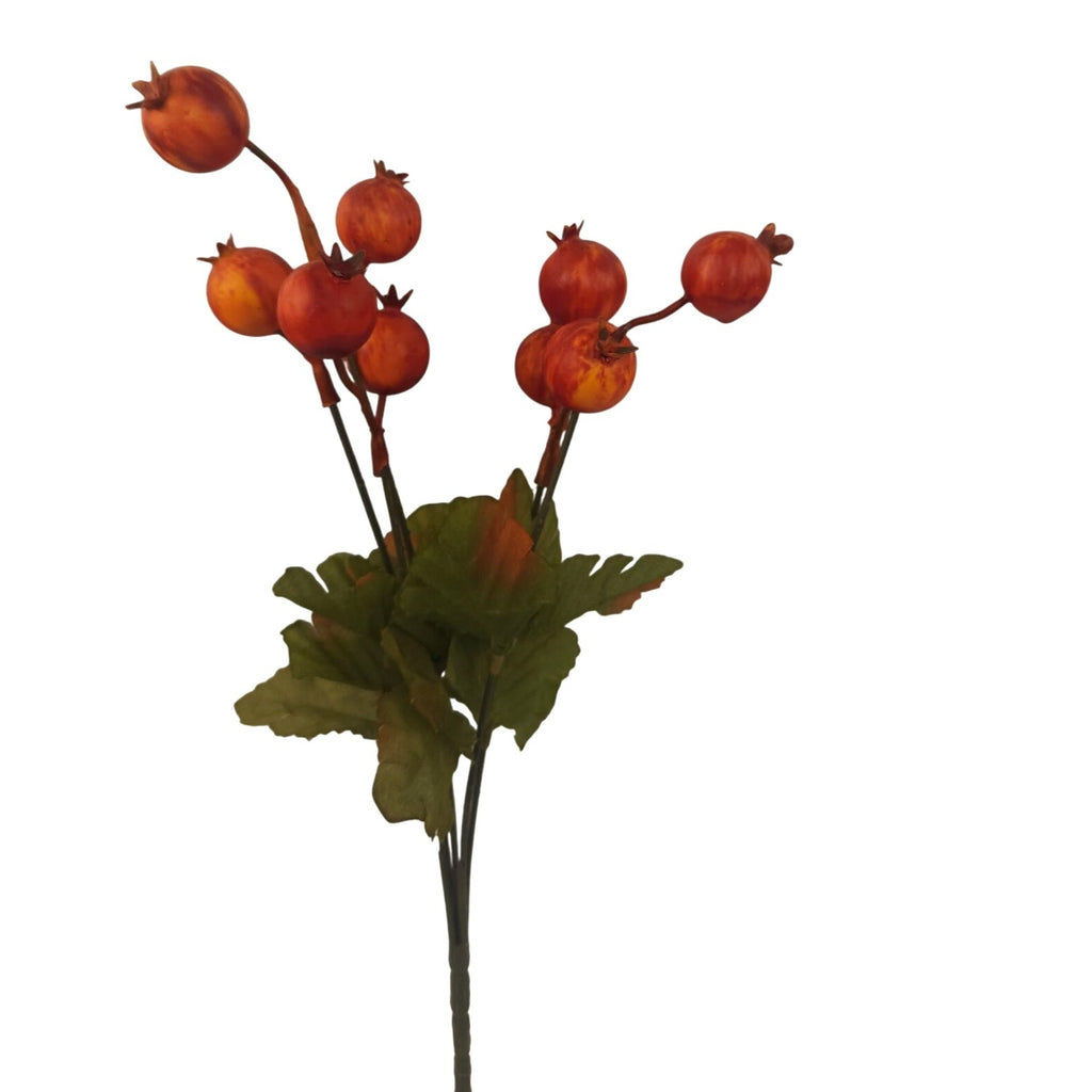 Artificial Orange Rosehip Berry Stem 13 Inch with Green Leaves for Fall Decor Arrangements