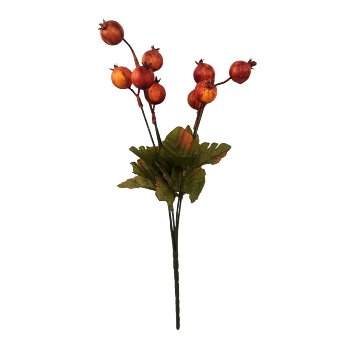 Artificial Orange Rosehip Berry Stem 13 Inch with Green Leaves for Fall Decor Arrangements