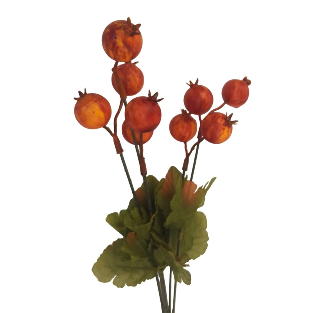Artificial Orange Rosehip Berry Stem 13 Inch with Green Leaves for Fall Decor Arrangements