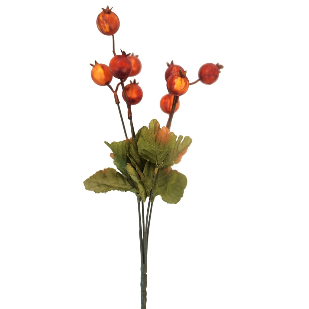 Artificial Orange Rosehip Berry Stem 13 Inch with Green Leaves for Fall Decor Arrangements