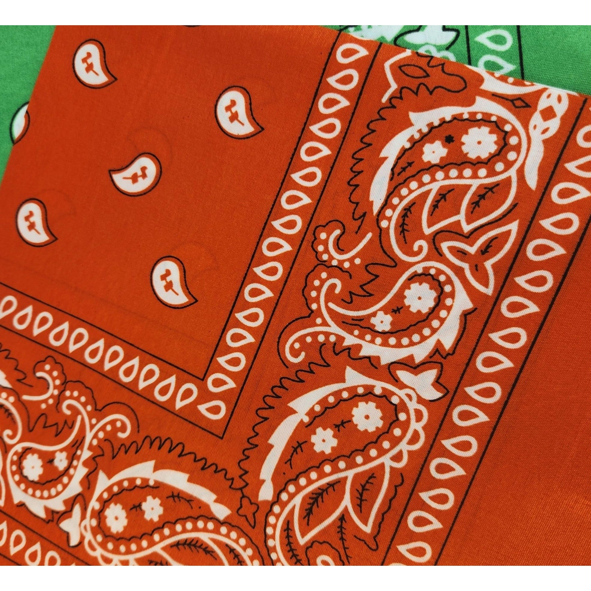 Bandanas 21x21" Western Cowboy Cowgirl - Orange Green Yellow Paisley Square Scarves 3 Pack