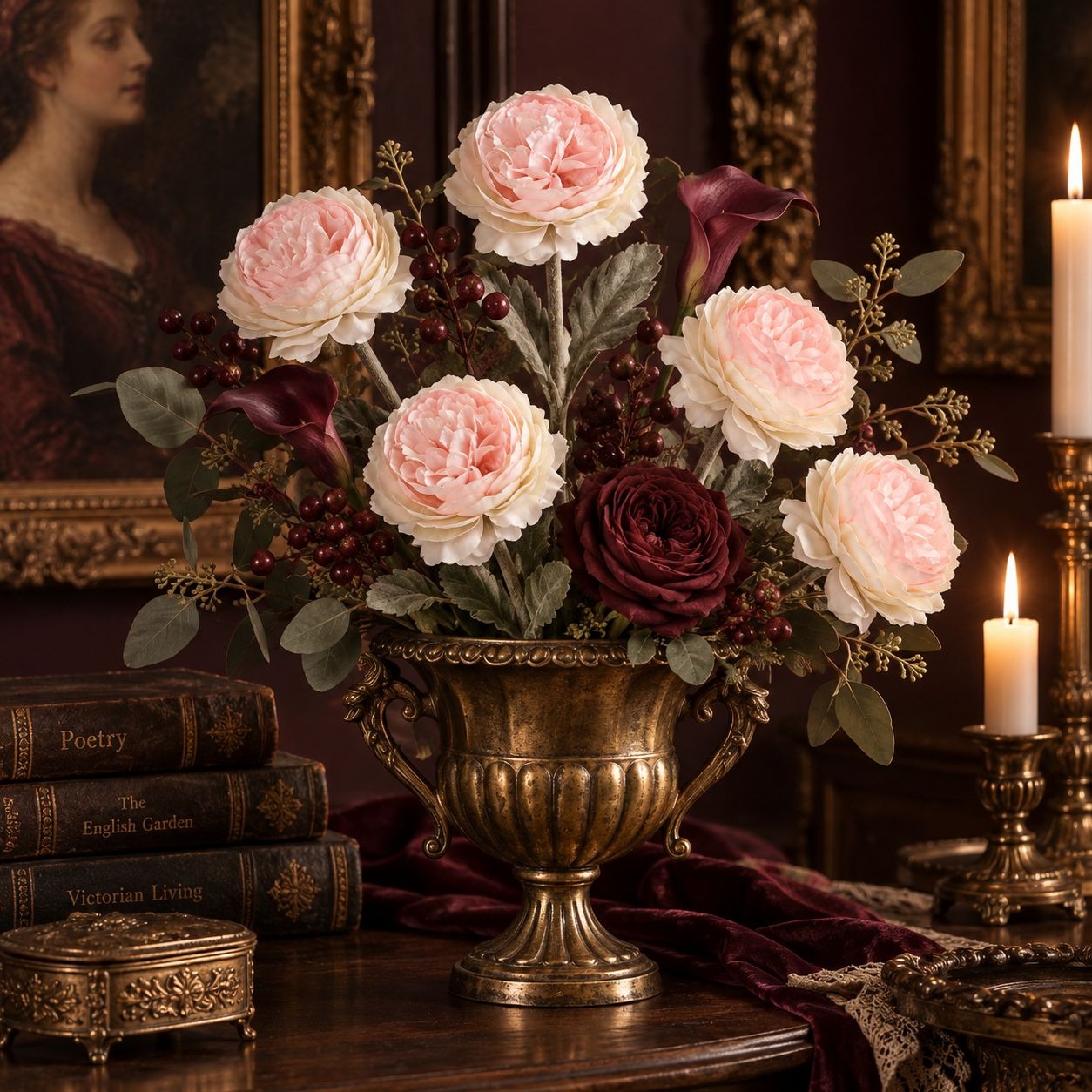 Artificial Peony Ranunculus Style Flowers Set of 5 Pink Blush Cream 15 Inch