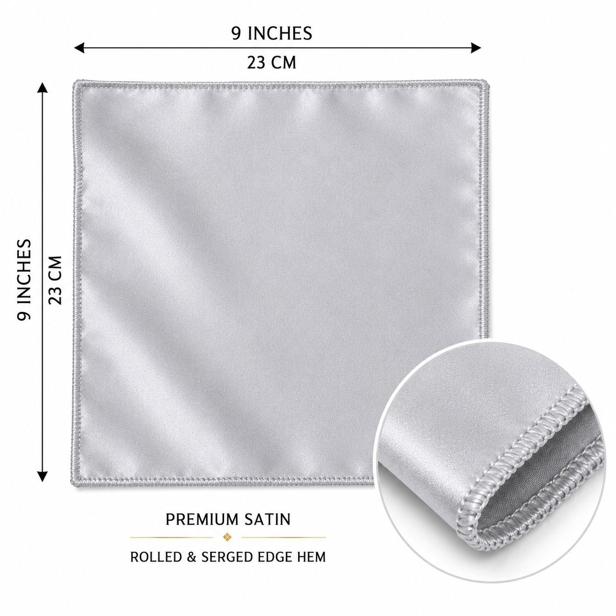Silver Satin Pocket Square 9x9 Mens Handkerchief Wedding Suit Formal Prom Unisex