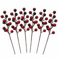 6 Artificial Burgundy Berry Picks, 8-Inch Cranberry Red Stems
