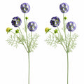 Artificial Scabiosa Flower Stems Purple Blue Faux Wildflower Cottage Floral Filler 24 Inch Stem Set of 2