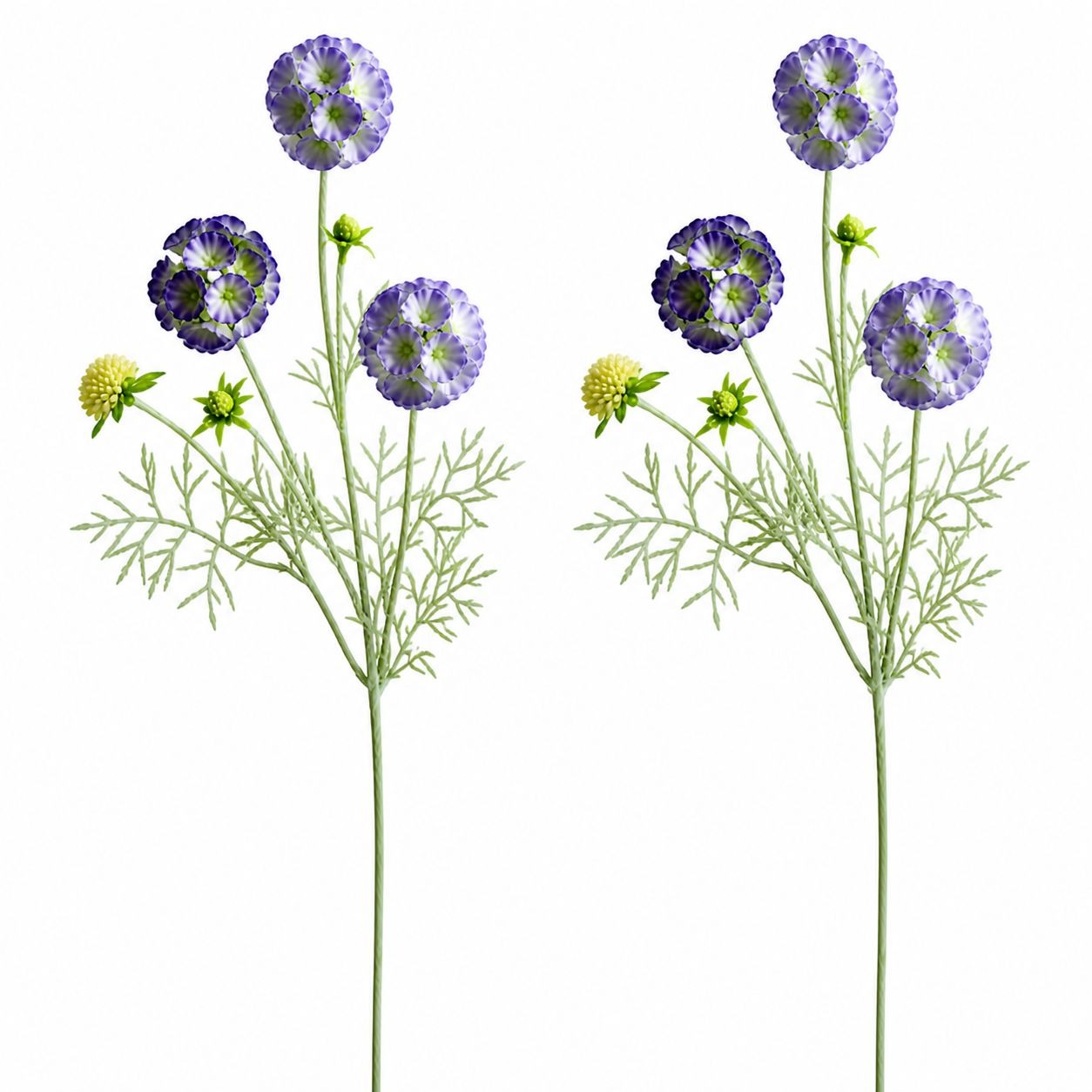 Artificial Scabiosa Flower Stems Purple Blue Faux Wildflower Cottage Floral Filler 24 Inch Stem Set of 2