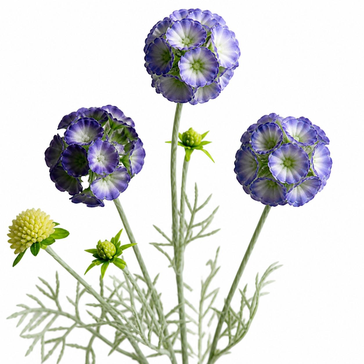 Artificial Scabiosa Flower Stems Purple Blue Faux Wildflower Cottage Floral Filler 24 Inch Stem Set of 2