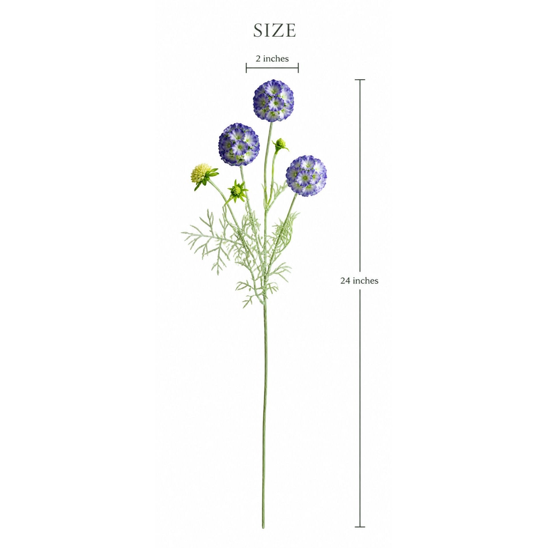 Artificial Scabiosa Flower Stems Purple Blue Faux Wildflower Cottage Floral Filler 24 Inch Stem Set of 2