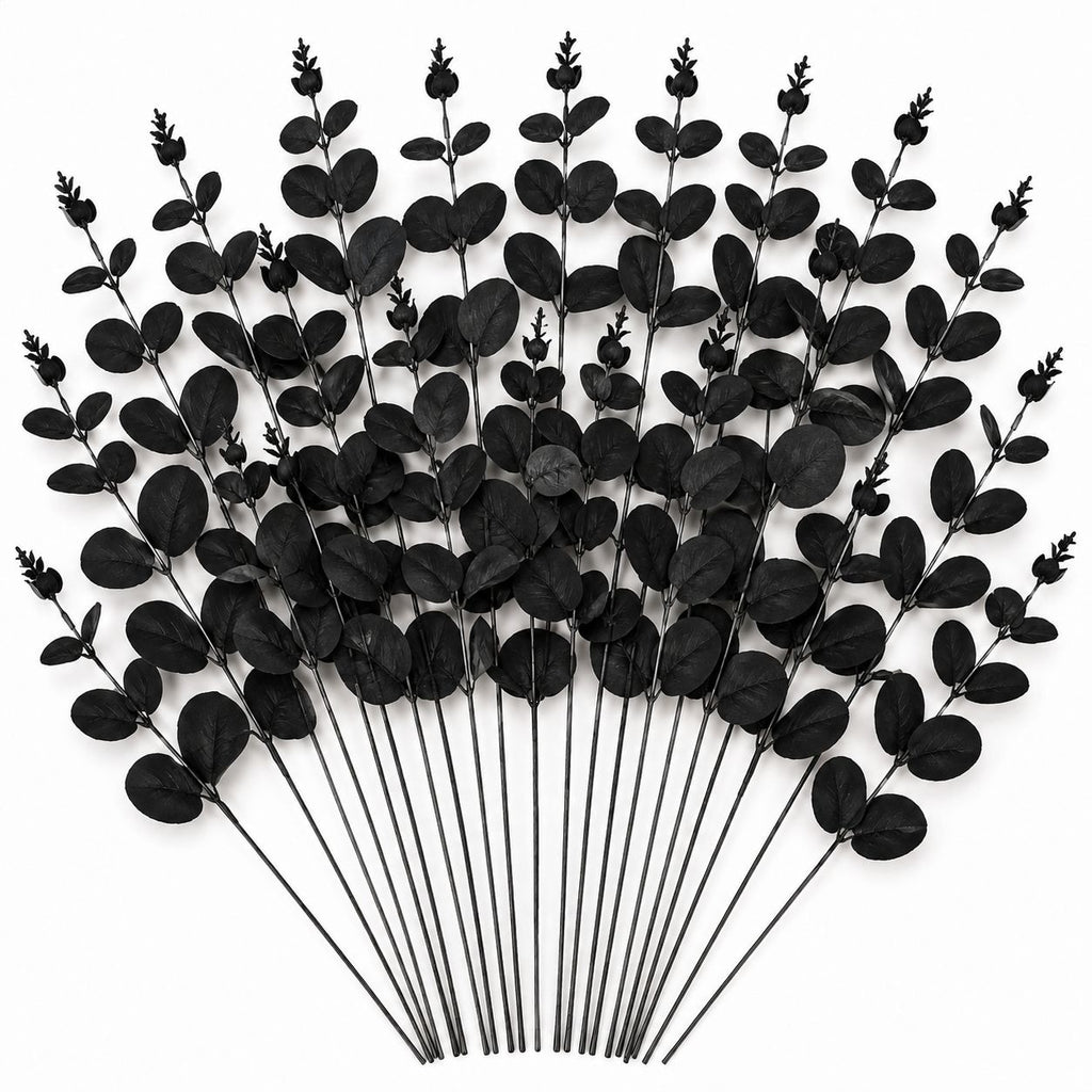 20 Black Dollar Eucalyptus Stems 12 Inch Faux Eucalyptus Picks Gothic Wedding Greenery Halloween Decor Wreath Supplies Vase Filler
