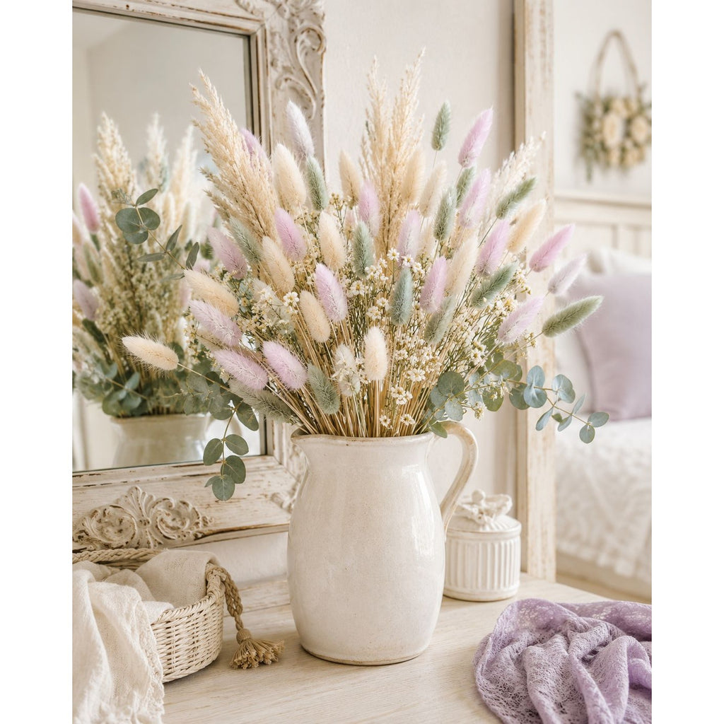 Pastel Bunny Tail Grass 70 Stems, 16 Inch Sage Lavender Cream Dyed Dried Lagurus for Baby Shower Centerpieces