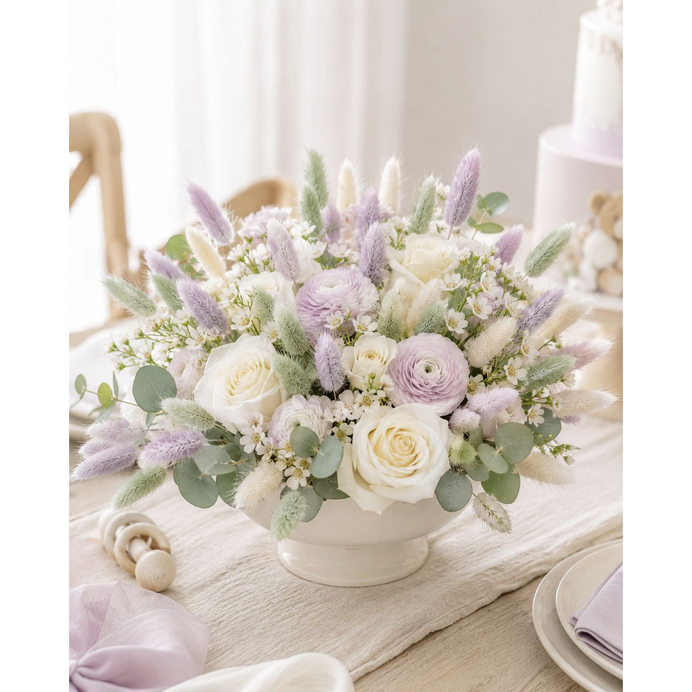 Pastel Bunny Tail Grass 70 Stems, 16 Inch Sage Lavender Cream Dyed Dried Lagurus for Baby Shower Centerpieces