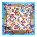 Blue Floral Satin Square Scarf 20x20 Hair Neck Head Wrap Boho Designer Collection