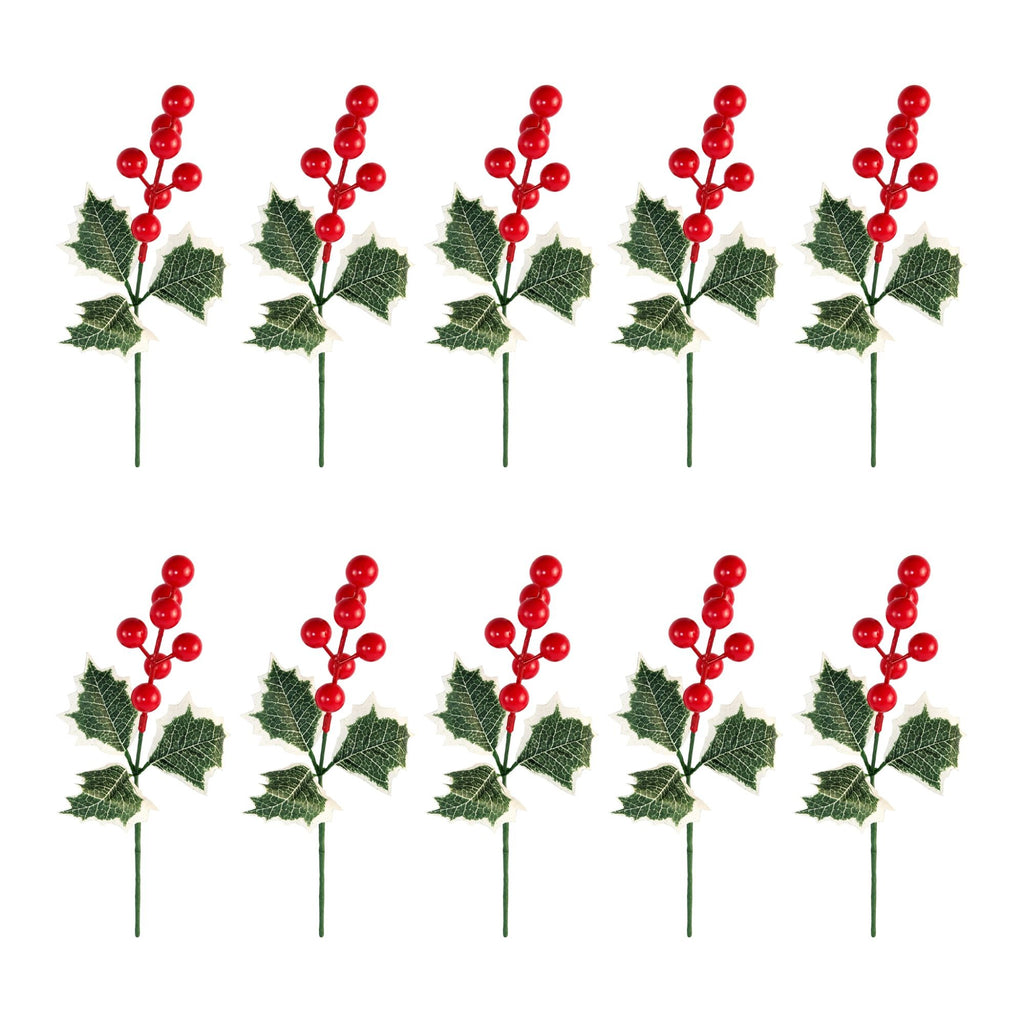 Artificial Holly Berry Picks, 10 Red Stems