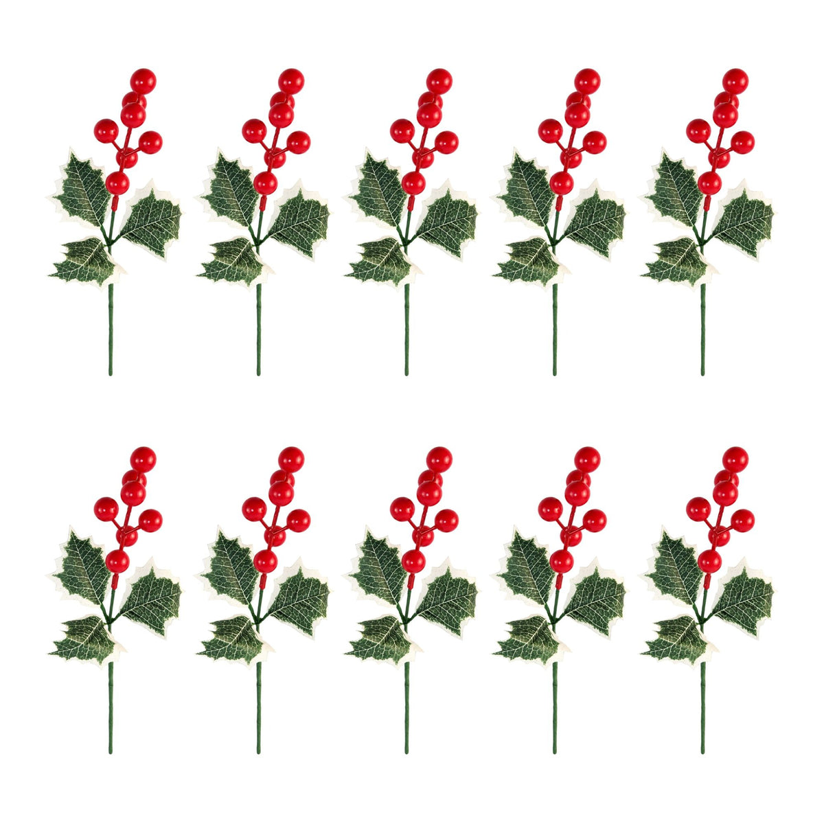 Artificial Holly Berry Picks, 10 Red Stems