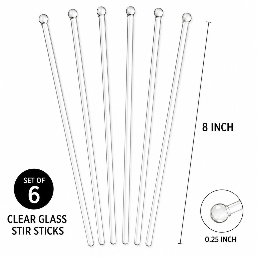 Clear Glass Cocktail Stir Sticks Set of 6 – Reusable Swizzle Sticks