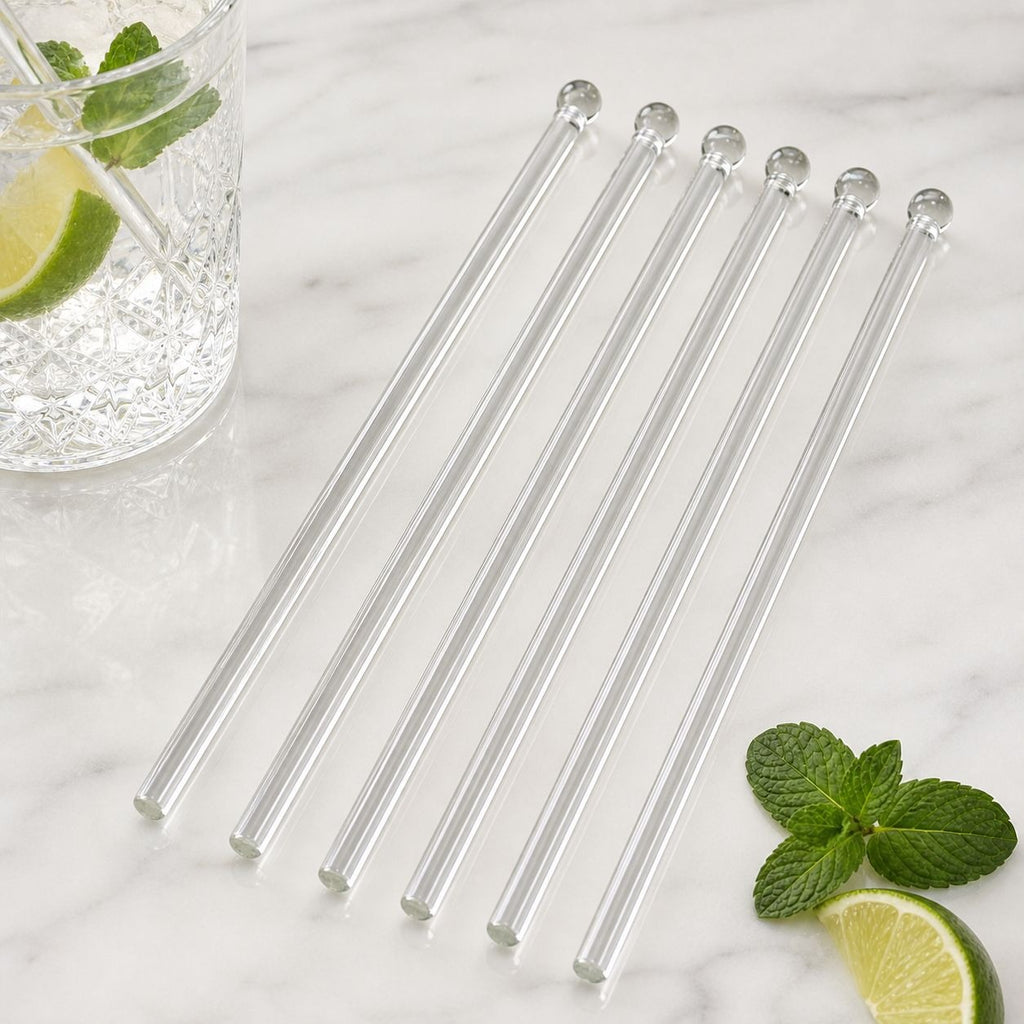 Clear Glass Cocktail Stir Sticks Set of 6 – Reusable Swizzle Sticks