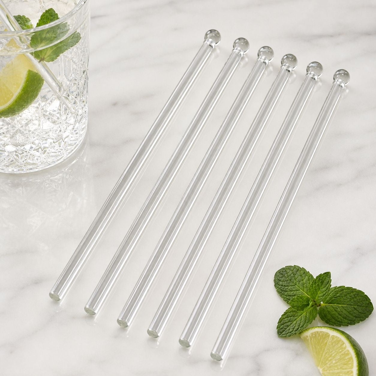 Clear Glass Cocktail Stir Sticks Set of 6 – Reusable Swizzle Sticks