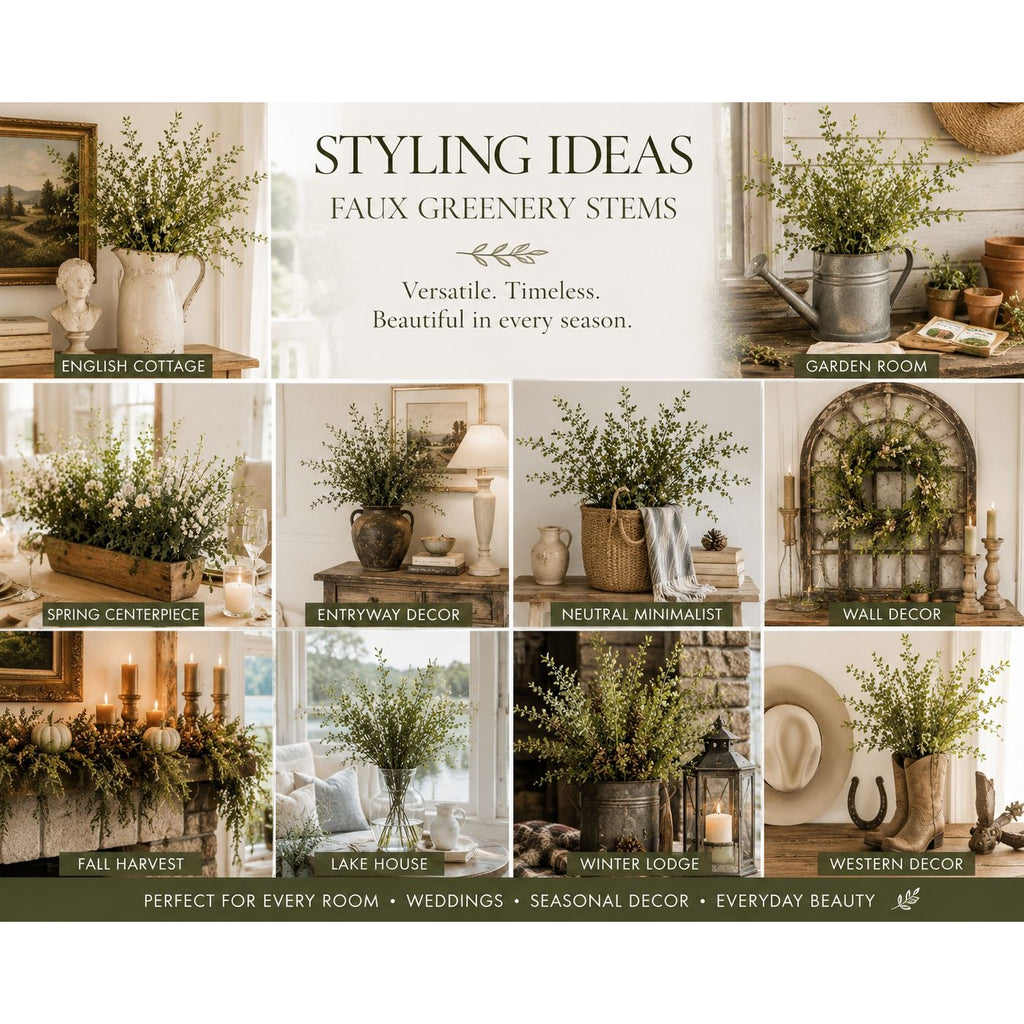 Faux Greenery Stems Set of 2 Artificial Leaf Branches Tall Faux Foliage Stems Wedding Greenery Farmhouse Decor