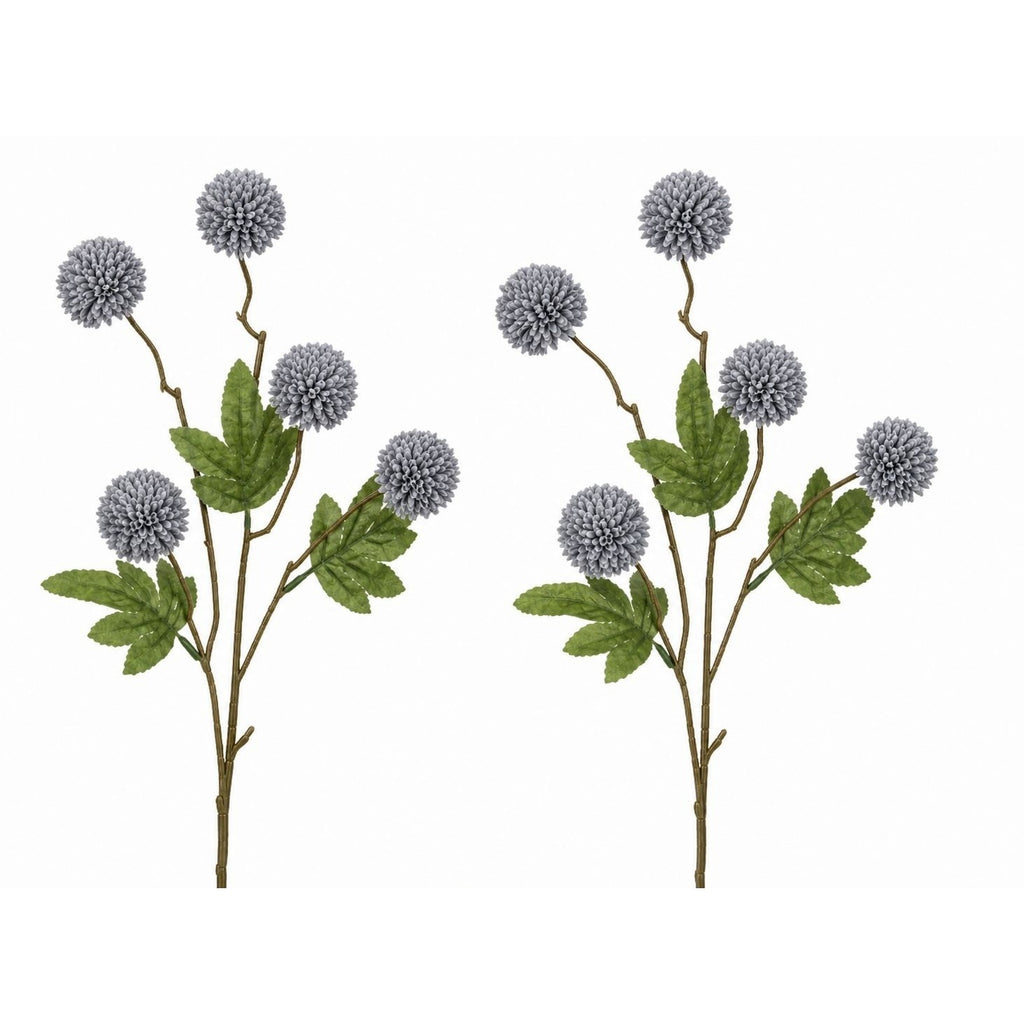 Slate Gray Pom Pom Chrysanthemum Stems Set of 2, 20 Inch Artificial Silk Flowers